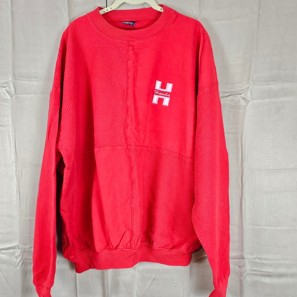 Vintage Wek The World Mens Red Mixed Media Hawks Crewneck Pullover Sweatshirt 3‎
